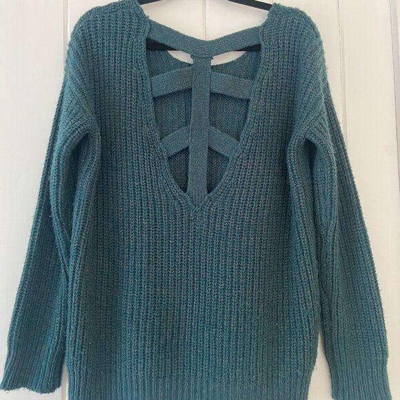 Urban Outfitters Sparkle & Fade Dark Teal Chunky Knit Oversized Sweater Size S - Picture 6 of 8